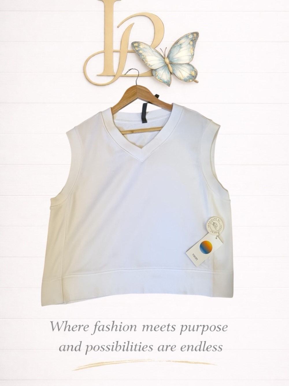 Vuori White Sleeveless V-Neck Sweatshirt Tank